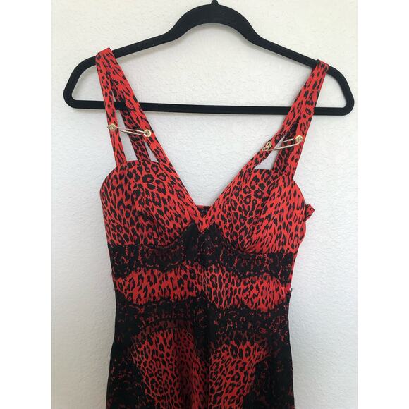 GUESS Nadine Red and Black Leopard Print Fit and Flare Dress - XS - Picture 4 of 7